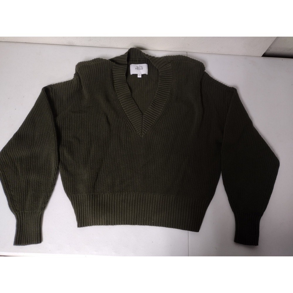 Pistola Olive Green Cotton‎ Ribbed V-Neck Padded Shoulder Sweater Mens Medium